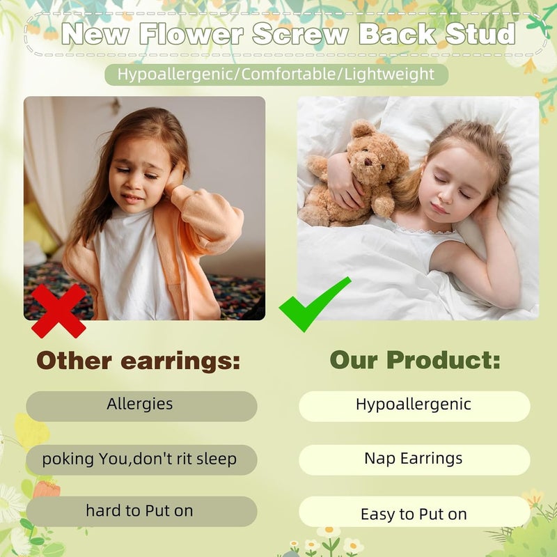 DALI Hypoallergenic 14K Gold Earrings for Girls Women, Toddler Screw Back Baby Earrings for Sensitive Ears Silver Kids Earrings Cute Flower Heart Star Ball Dot Mouse Titanium Flat Back Stud Earring Sets - Image 4